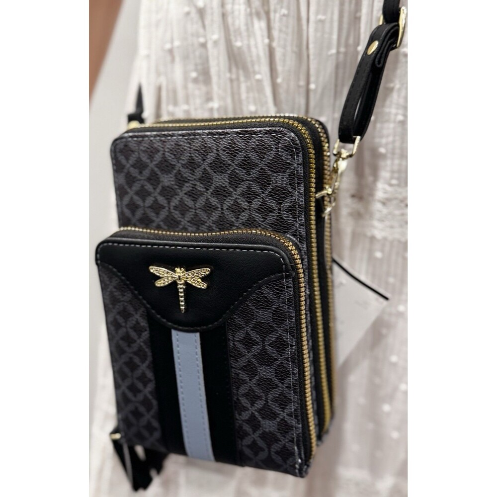 Chic Unlimited Black/Blue Crossbody Bag– Dual-Zip Textured Mini Satchel